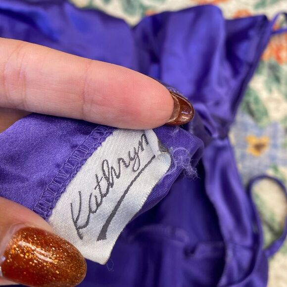 Vintage Royal Blue Satin Chemise - Picture 4 of 4